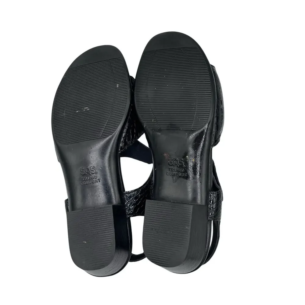 SAS Womens Patent Leather Croc Embossed Sandals 8.5 Comfort Insole